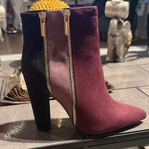 Elegant Burgundy and Black Women's Ankle Boots
